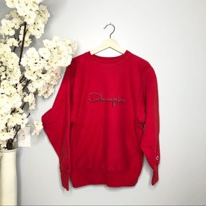 Vintage Red, Black, and Blue Champion Crewneck